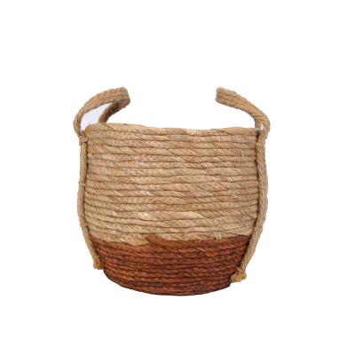 China Wholesale Sustainable Woven Rope Natural Hemp Sea Grass Basket Handwoven Storage Basket Rush Grass Storage Basket With Handle For Organizer for sale