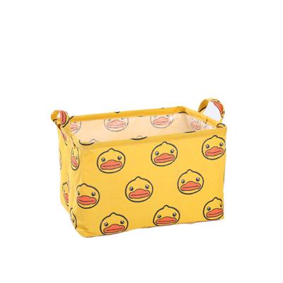 China Factory direct sale viable yellow waterproof folding storage basket with pattern cotton canvas fabric storage basket polyester basket for sale