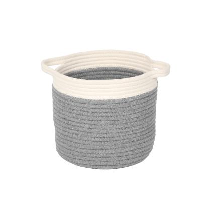 China Natural Sustainable Stackable Foldable Rope Woven Storage Baskets Cotton Rope Basket Storage Basket Bucket With Handle for sale