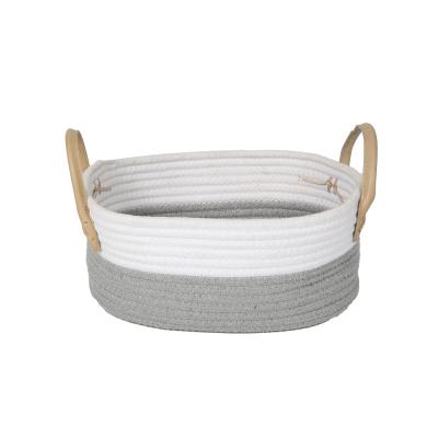 China Sustainable Natural Stackable Foldable Thick Cotton Rope For Hamper Large Capacity Laundry Hamper Cotton Rope Srotting Basket With Handle for sale