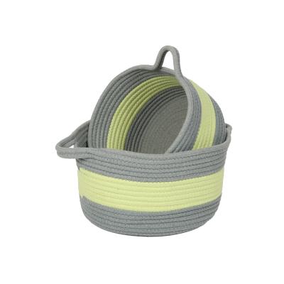 China Sustainable Natural Stackable Handmade Foldable Baby Cotton Rope Basket Cotton Rope Changing Basket With Two Small Basket for sale