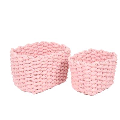 China Sustainable Natural Stackable Cotton Rope Baby Changing Basket Cotton Rope Storage Basket Wholesale Basket 2 Set for sale