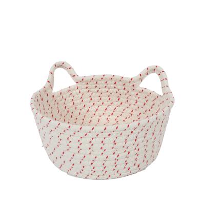 China Small Basket Handmade Folding Basket Sustainable Natural Cotton Rope Cute Organizer Cotton Rope Basket With Handle for sale