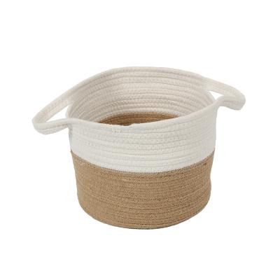 China Viable natural orgnazier foldable house for piece cotton woven basket handmade cotton rope basket with handle for sale