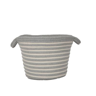 China Sustainable Natural Folding Round Cotton Rope Basket Cotton Rope Storage Basket Hanging Bucket With Handle for sale