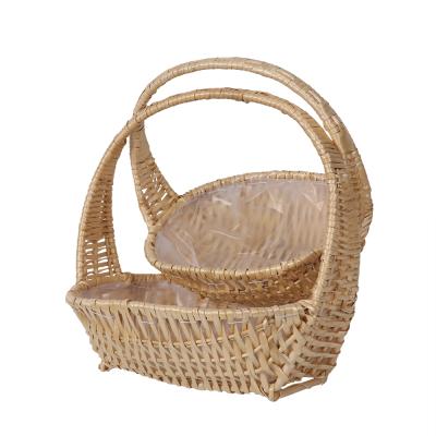 China Artificial Flower Viable Garden Woven Hanging Basket For Decoration Flower Wicker Basket With Plastic Coating Natural Home Decor Folk Art for sale