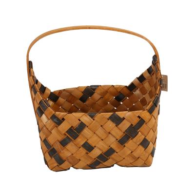 China Natural Wooden Striped Handle Women's Brown Woven Basket Tote Bag Hand Bage Handbags Handbag Eco-Friendly Handmade Storage Handbag for sale