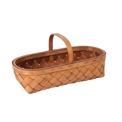 China 2021Woven Europe Storage Basket Fruit Basket Eco Friendly Woven Woven Wood Waste Wooden Baskets With Handles for sale