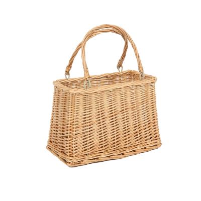 China 2021 New Vintage Style Double Handle Hand Basket Folding Hand Woven Women Ladies Handbag Wicker Baskets Small for sale