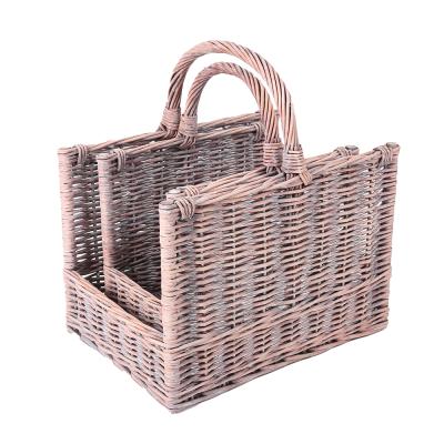 China New Design Rattan Planter Wicker Basket Decoration Wicker Basket Viable Natural Handmade Wicker Firewood Basket Set With Handle for sale