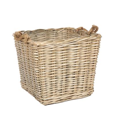 China Cheap New Design Firewood Basket Wholesale Natural Handmade Wicker Basket Large Square Wicker Basket For Firewood for sale