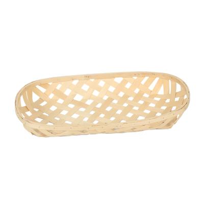 China Sustainable Bread Shaped Basket Hollow Oval Woven Handmade Bread Basket With Cover Wood Chip Storage Basket for sale