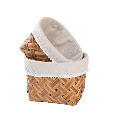 China Stackable Wooden Basket Household Storage Baskets Woven Storage Basket Sustainable Poplar Wood Natural Material With Liner for sale