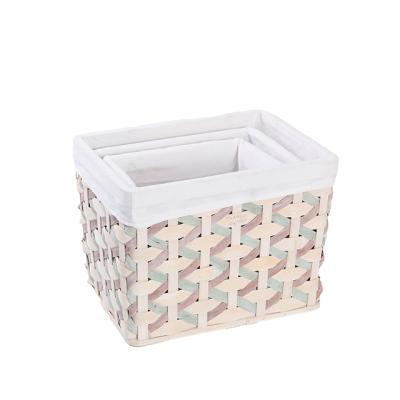 China Handmade Style Sustainable Woven Mesh Storage Wooden Basket Set Wooden Kitchen Poplar Basket Storage Basket With Liner for sale