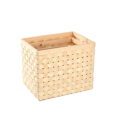 China Wholesale handmade home wood viable storage basket scrap wood basket for gfts set of three poplar wood basket buskets for storage for sale