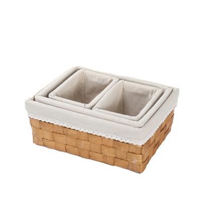 China Wholesale Handmade Wooden Basket Viable Wooden Basket Storage Waste Poplar Wood Basket Gift Set Box With Polyester Coating for sale