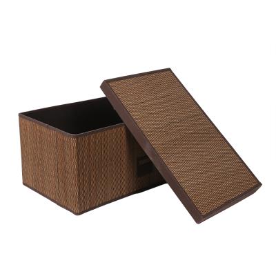 China Sustainable Handmade Woven Bamboo Rectangular Storage Baskets Folding Basket Storage Box With Lids Large Natural Bamboo Cardboard for sale