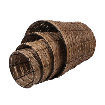 China Wholesale Viable Plastic Rattan Storage Basket Rushing Grass Storage Basket Storage Basket For Home With Iron Shelf for sale