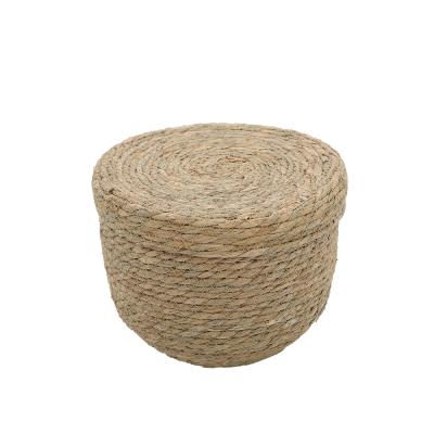 China Viable Natural Grass Basket Wholesale Woven Rushing Grass Covered Lid Basket Decor Craft Sea Grass Planter Basket For Organizer for sale