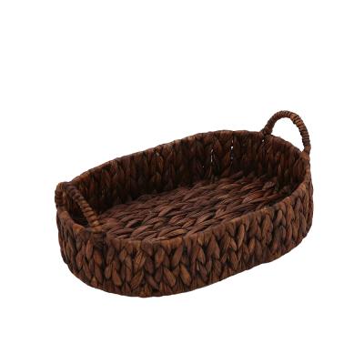 China Sustainable Squash Grass Basket Metal Holder Craft Sea Grass Planter Basket for Picnic Tray Natural Sea Grass Bowl and Trays with Handle for sale