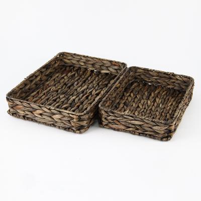 China Viable Rectangular Vietnam Water Hyacinth Fruit Basket Water Hyacinth Tray Box Organizer Squash Basket With Iron Frame for sale