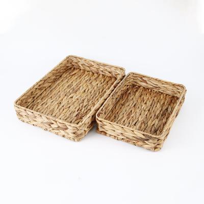 China High Quality Organizer Squash Shallow Water Hyacinth Woven Woven Baby Basket With Iron Frame Rectanggular Water Hyacinth Tray Basket for sale