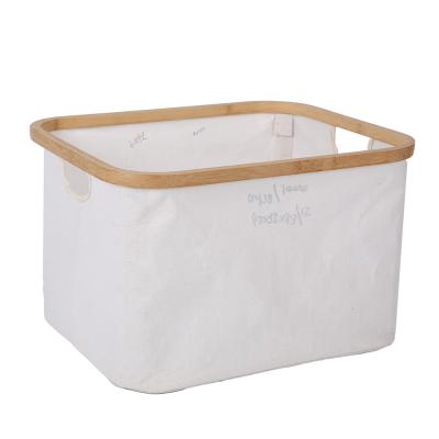 China Sustainable Large Folding Detachable Portable Home Organizers Clothes Bin Folding Bamboo Clothing Laundry Storage Baskets for sale