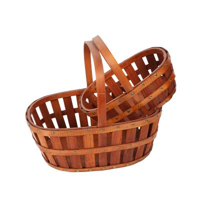 China Sustainable Natural Custom Woven Wood Wooden Basket Empty Fir Leaf Fir Leaf Chip Fir Chip Gift Basket Bathroom Mesh Storage Mesh Storage Basket for sale