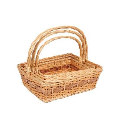 China New Viable Designer Rectangle Fancy Willow Basket Basket Decoration For Gift Custom Baskets Set Wooden Wicker And Wooden Gift Baskets for sale