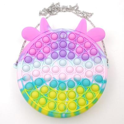 China Worry Relief Toy Silicone Purse Handbags New Busy Person Toy Push Pop Bubble Sensory Color Puzzle Coin Purse for sale