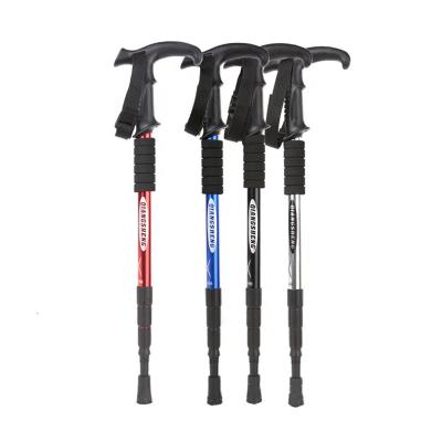 China Hike/Mountaineering Hiking Travel Stick Wholesale Aluminum Adjustable T-pattern Telescopic Walking Poles 4 Knot Length Pole 35-110cm For Outdoor Camp for sale