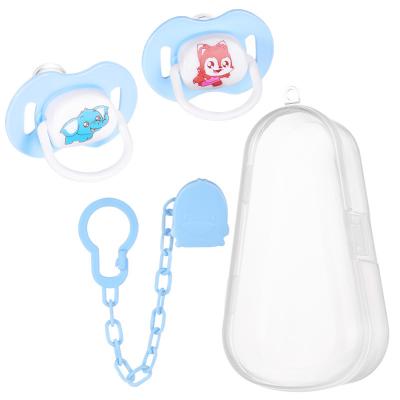 China BPA Free Baby AliGan Latex Nipple Style Silicone Nipple Set 4 Pieces New Clip Holder Cartoon Infant Chain Anti-Drop Box With Cover Soft for sale