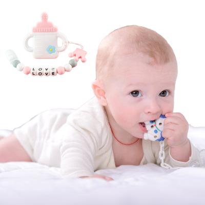 China AliGan BPA Free Baby Teether Teether Animal Silicone Pacifier Clip Holder Toy Customize Beads Dummy Clips Teether Pain Relief With Chain for sale