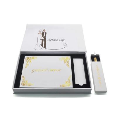 China paper & Cardboard Free Sample Wholesale Good Quality Funeral Guest Memory Signed Books In Presentation Box Set Wedding Guest Book With Pen Box for sale