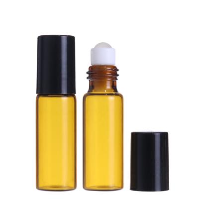 China Cheap Wholesale Cosmetic Price 5ml Amber Clear Essential Oil Perfume Roller Bottle Glass Roll On Bottle With Plastic Cap for sale