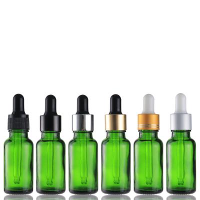 China Wholesale Cosmetic Green Glass Packaging Argan Essential Oil Dropper 20ml Glass Bottle With Dropper for sale