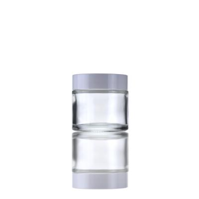 China 50g Amber Clear Frosted Empty Face Body Cream Cosmetic Luxury Container Glass Jar With Black White Lid for sale