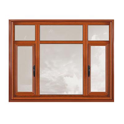 China Horizontal Opening Wood Grain Aluminum Casement Windows Sound Insulation 35dB for sale