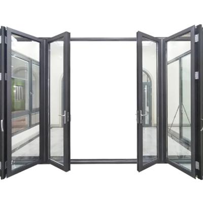 China Workshop Heat Insulation K Value ≤2.1 Thermal Break Black Aluminium Alloy Bi-Fold Doors for sale