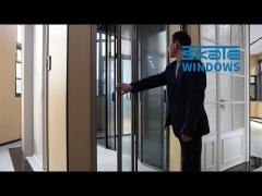 skate aluminium narrow frame glass double sliding doors with rolling pull opening method