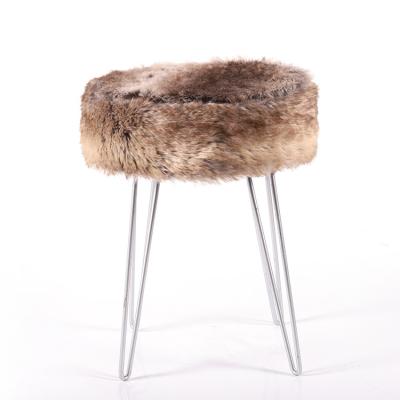 China K&b Contemporary Wholesale Round Natural Color Faux Fur Party Foot Stool Ottoman For Living Room for sale