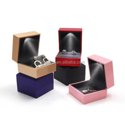 China Luxury Stock Custom Ring Box Plastic Jewelry Display Gift Packing Case White Led Light Jewelry Box Gift With Custom Logo for sale