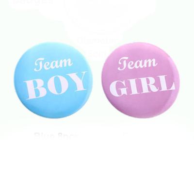 China Europe Gender Reveal Party Badge Set Team Boy or Girl Tinplate Button Badge Decoration Welcome Baby Shower Supplies for sale