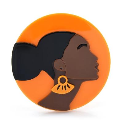 China Custom Lady Brooches Women Beauty Girl Europe Africa Metal Badge Round Brooch Pin Gifts for sale