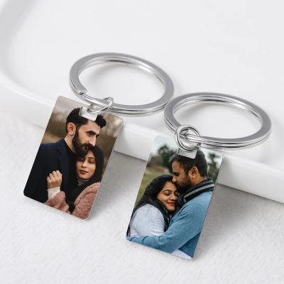 China Digital Rectangular Double Sided Custom Photo Shape Engagement Wedding Anniversary Decoration Personalized Key Chain Gift for sale