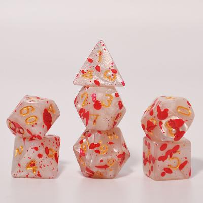 China Disturb free game dice Custom Made Bloodstained Acrylic Pearl Dice DND Role Playing Game Dice Set for Club for sale