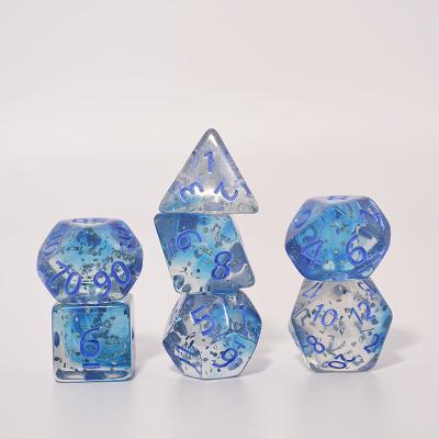 China Disturb free game dice DND Polyhedral Resin Dice Set 7PCS Full Sales Clear Dice Set for sale