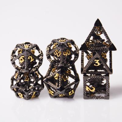 China Disturb free game dice Custom game rpg dice hollow D4 D6 D8 D10 D12 D20 D% DND Polyhedral metal dragon hollow dice for sale