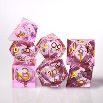 China Disturb free game dice wholesale Transparent Glitter Polyhedron gemstone dungeons and dragons resin  edge dice custom made Liquid Quicksand Dice for sale