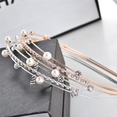 China Cute Hot Women's Fashion Bridal Wedding Hair Accessories Crystal Rhinestone Pearl Wave Hairband Crown Headband Child Hairwear for sale